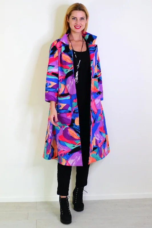 Women Casual Maxi Dresses-Long Multicolour Fleece Lined Jacket