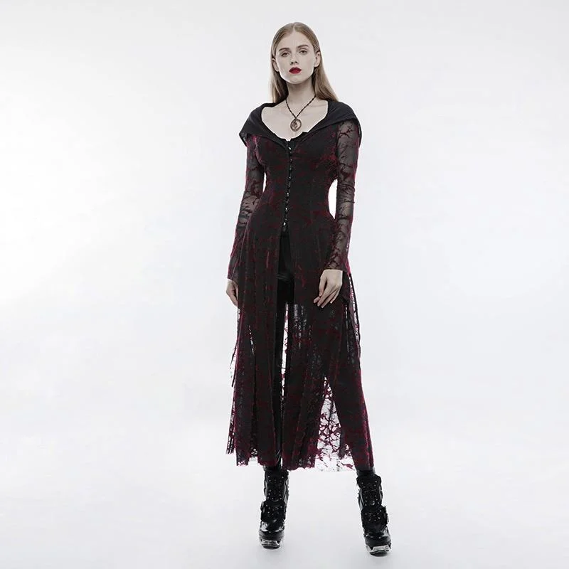 Chiffon Party Maxi Dresses-Women's Gothic Ribbon Trim Sheer Lace Flame Long Dress