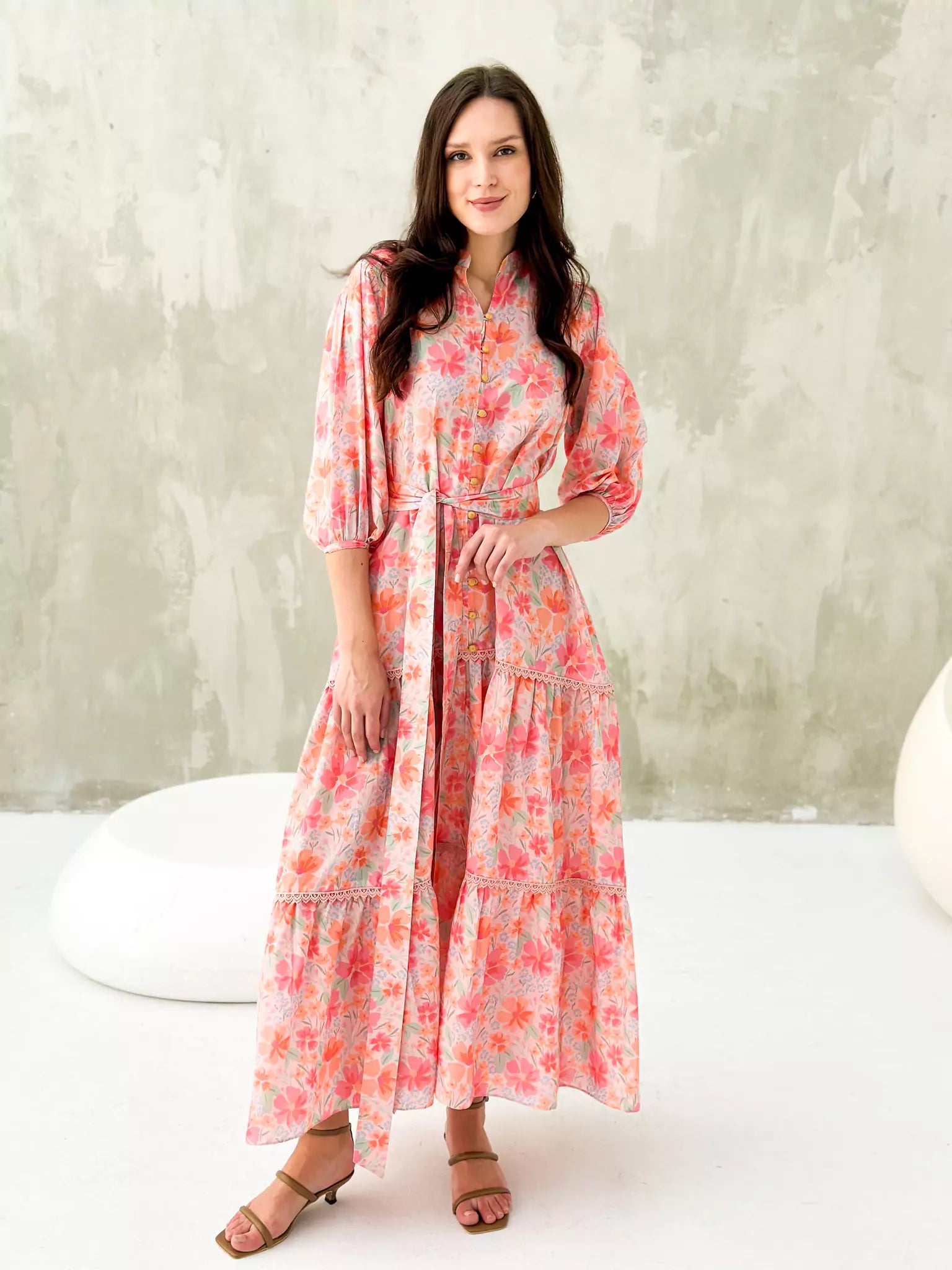 Denim Maxi Dresses-Rozella Long Floral Dress