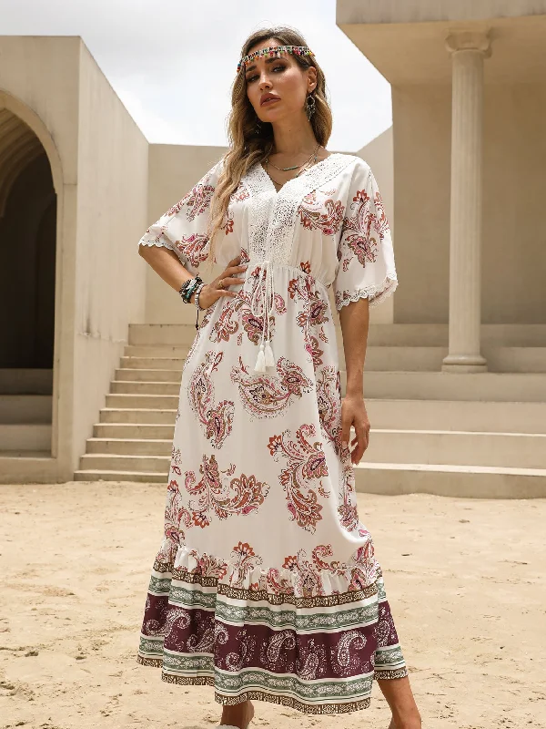 Leather Formal Maxi Dresses-Summer new women's temperament printed long skirt dress D-32574