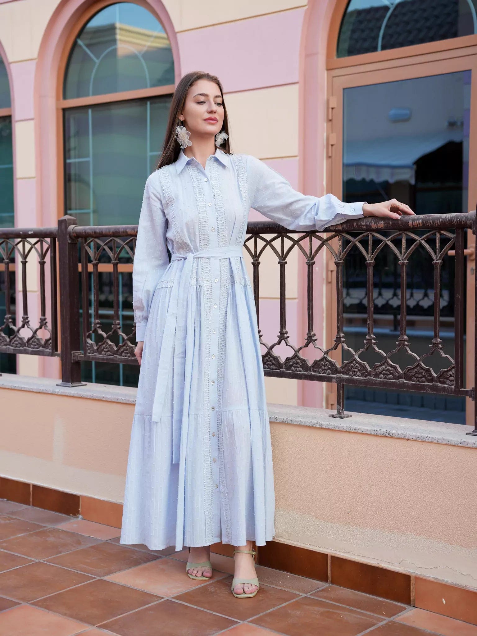 Long Sleeve Maxi Dresses-Viola Pastel Blue Long Dress