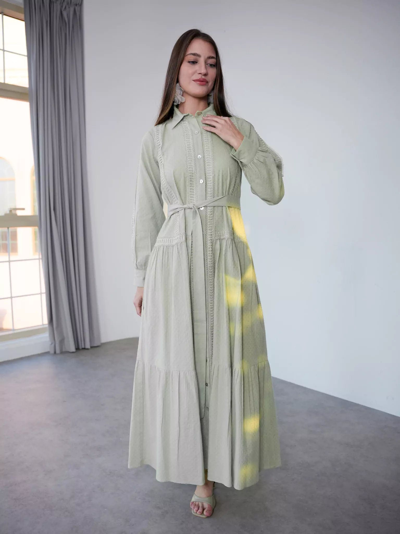 Cocktail Maxi Dresses-Viola Pastel Green Long Dress