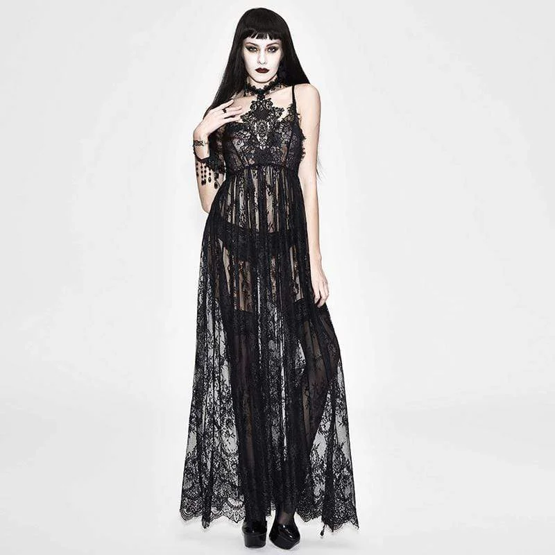 Strapless Formal Maxi Dresses-Women's All Lace Long Goth Dress