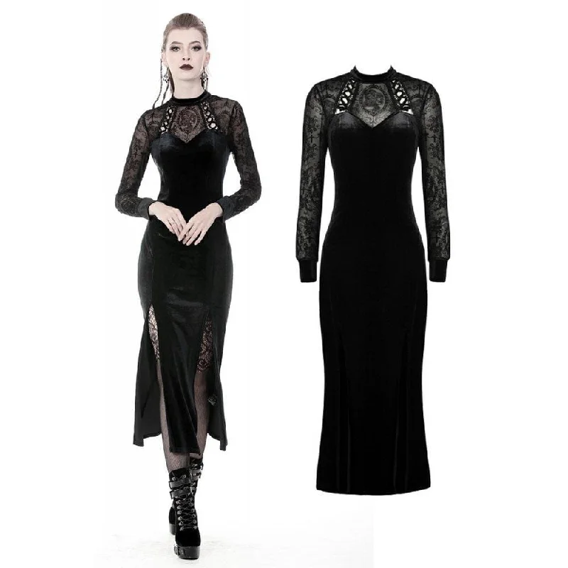 Ruffle Casual Maxi Dresses-Women's Gothic Slim Velvet Long Party Dresses