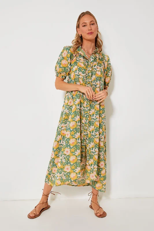 Chiffon Green Maxi Dresses-Camelia Bloom Somerset Long Dress