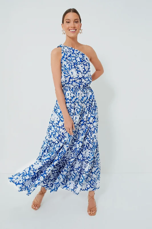 Formal Satin Maxi Dresses-Exclusive Blue Botanica Long Dress