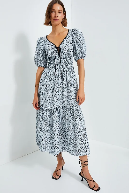 Satin Casual Maxi Dresses-Glacier Lake Printed Cotton Long Smock Dress