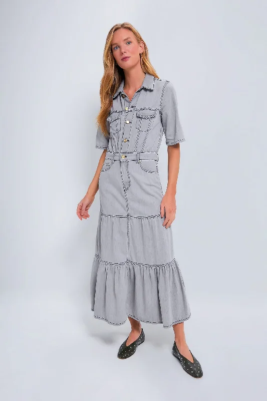 Tie Dye Casual Maxi Dresses-Gray Quill Future Denim Long Dress