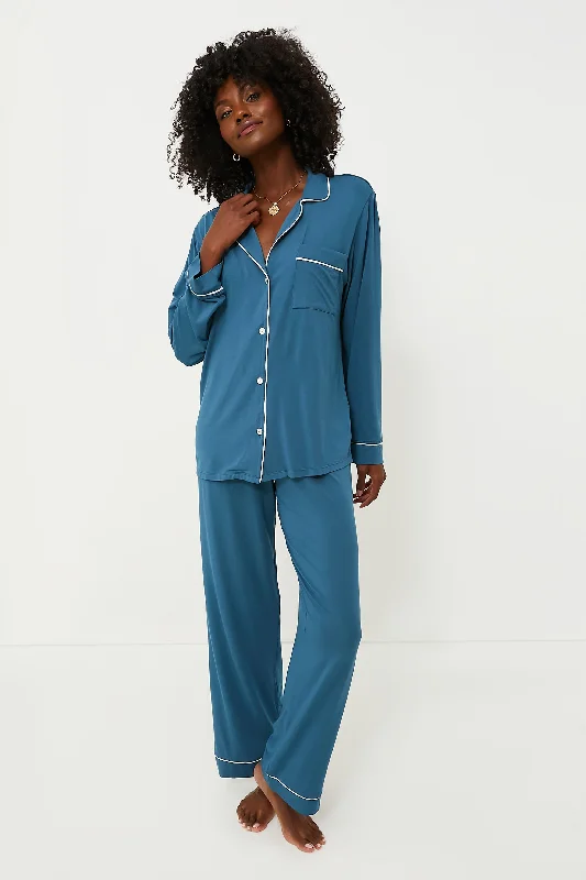 Mesh Club Maxi Dresses-Heritage Blue Gisele Long PJ Set