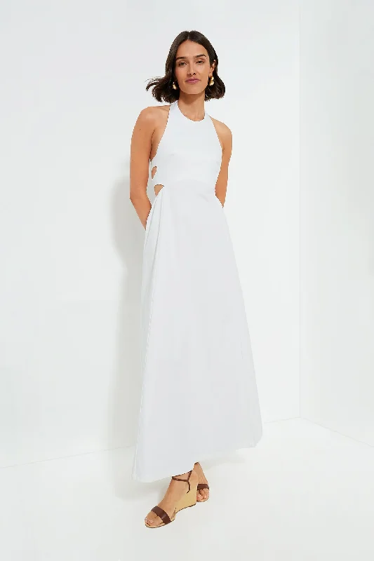 Denim Beach Maxi Dresses-Off White Solid Long Dress