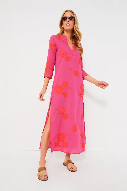 Halter Maxi Dresses-Pink and Orange Sapphire Long Kaftan