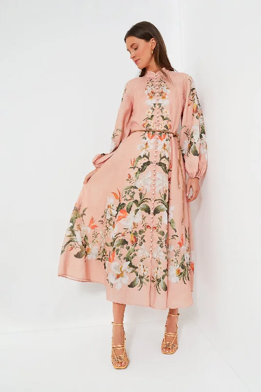 Embroidered Maxi Dresses-Pink Palm Lexi Billow Long Dress