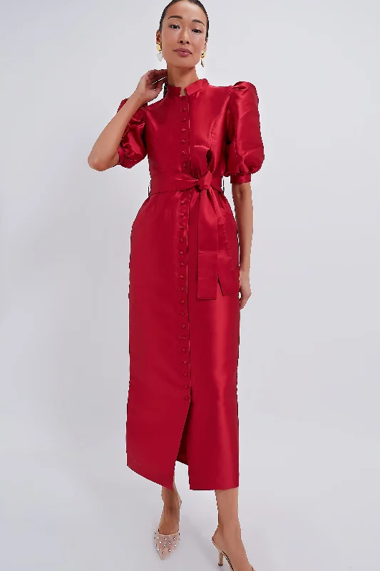 Silk Work Maxi Dresses-Red Amoako Smart Long Dress