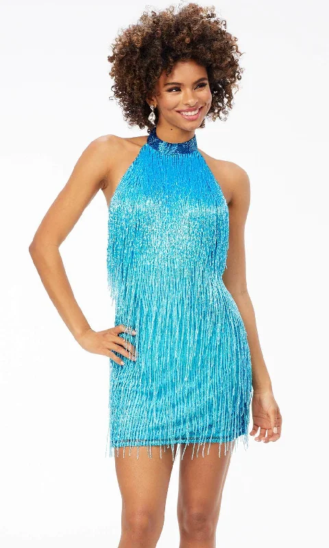 Ashley Lauren 4505 - Halter Ombre Fringe Cocktail Dress