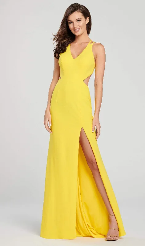 Yellow Maxi Dresses-Ellie Wilde - Sexy Cutout Back Sleeveless V Neck Long Dress EW119159 - 1 pc Red In Size 6 and 1 pc Yellow in Size 4 Available