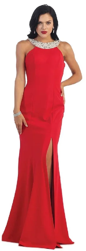 Long Sleeve Boho Maxi Dresses-May Queen MQ1290 Open Back Long Dress  - 1 pc Red In Size 14 Available