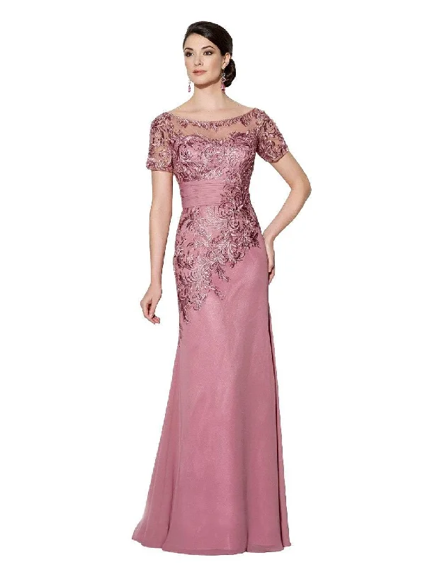 Beige Maxi Dresses-Mon Cheri Sheer Laced Mermaid Long Dress in Mauve 114662