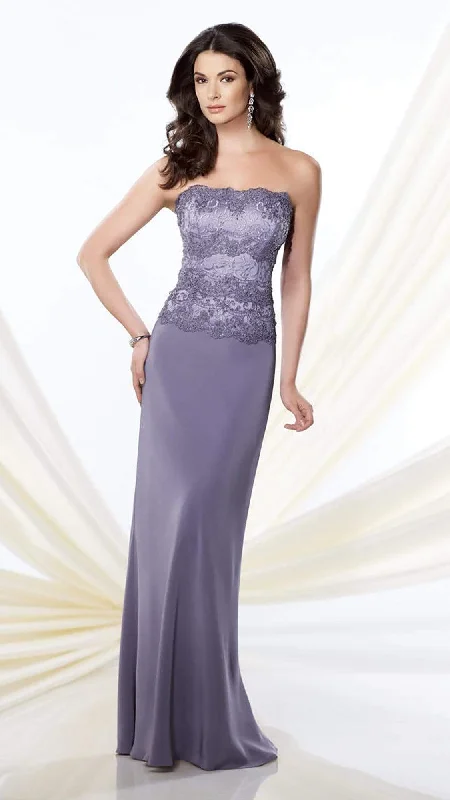 Festival Maxi Dresses-Mon Cheri - Strapless Scalloped Lace Long Dress 214942 - 1 pc Delphinium in Size 6 Available