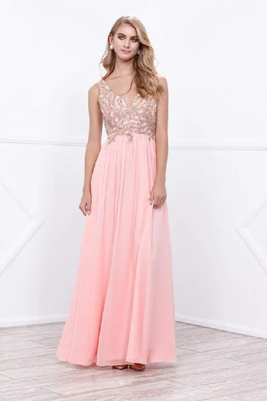 Boho Maxi Dresses-Nox Anabel Beaded V-Neck Illusion Long Dress in Bashful Pink 8343