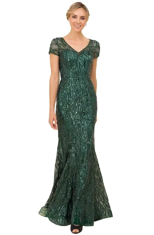 Mesh Winter Maxi Dresses-Nox Anabel - T419 Embellished Sheer Short Sleeve V-neck Long Dress - 1 pc Green In Size 12 Available