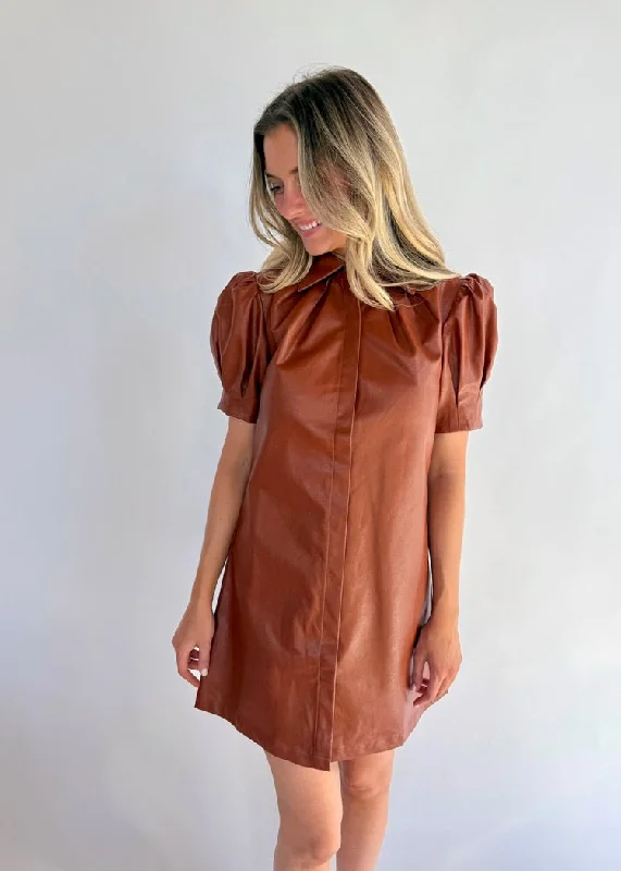 Designer Work Mini Dresses-HENLEY LEATHER MINI DRESS