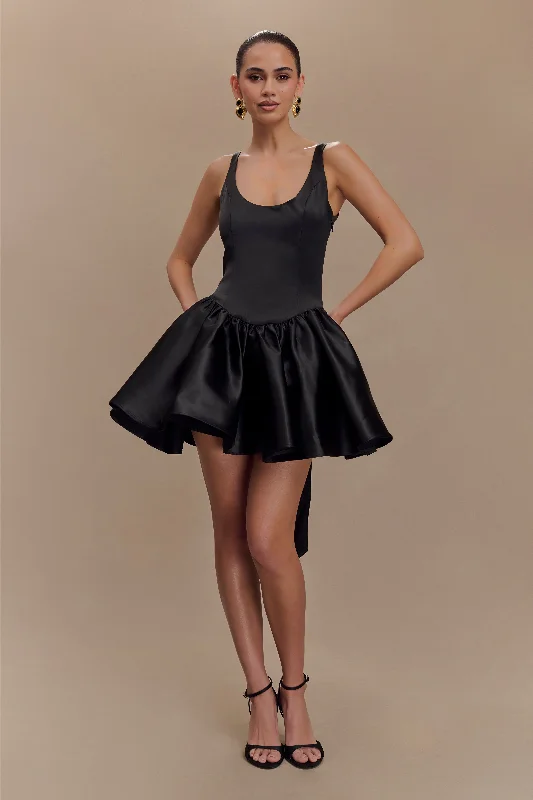 Mesh Club Mini Dresses-Felicia Satin Mini Dress With Bow - Black