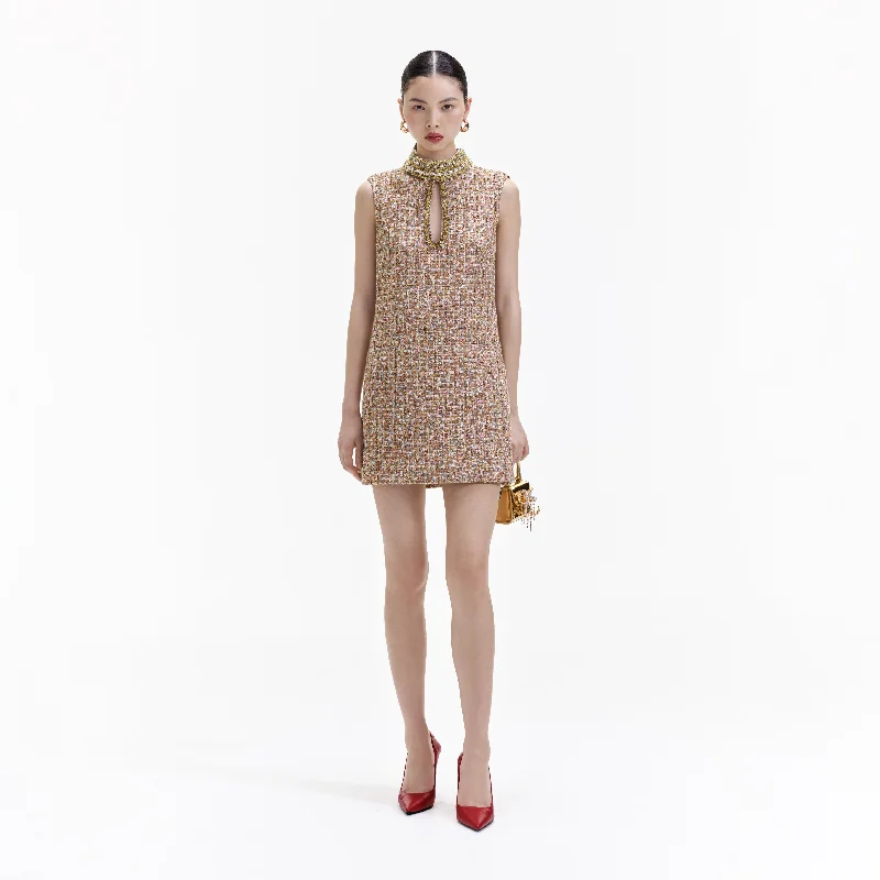 Animal Print Club Mini Dresses-Gold Tinsel Boucle Embellished Mini Dress