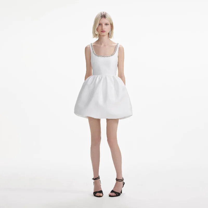 Trendy Club Mini Dresses-White Taffeta Diamante Mini Dress