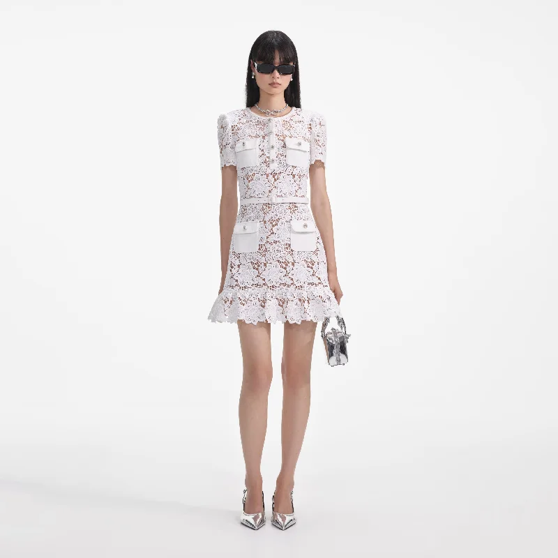 Sequin Casual Mini Dresses-White Lace Mini Dress