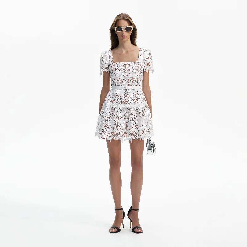 Boho Chiffon Mini Dresses-White Lace Mini Skater Dress